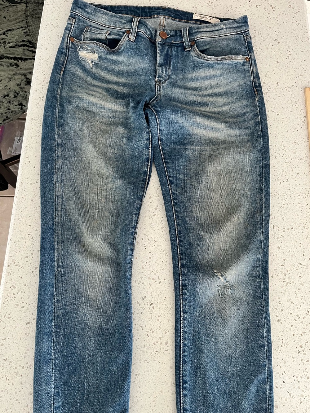 Blank NYC Slim Straight Faded Blue Distressed Jeans